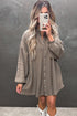 Waffle Knit Button Front Band Collar Mini Dress